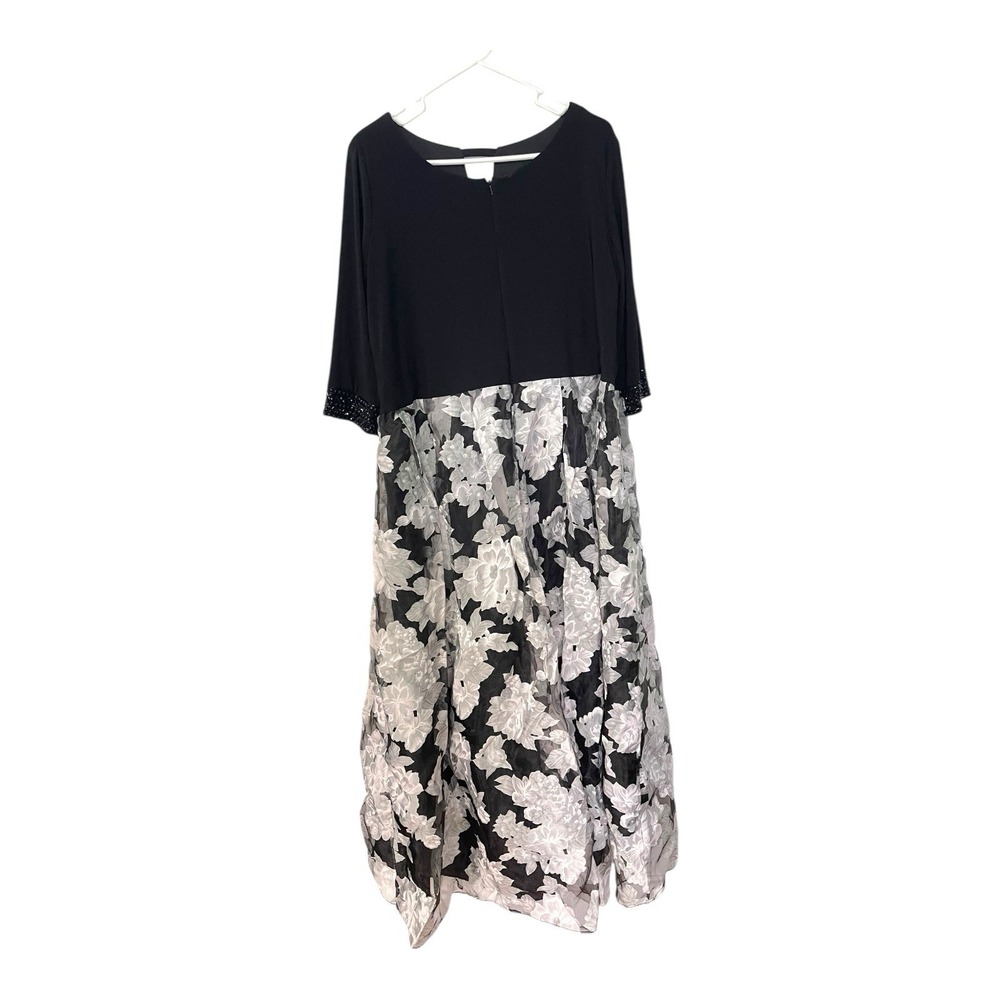 Alex‎ Evening Woman 18 Black Floral Maxi Dress Beaded Sleeve Formal Gala
